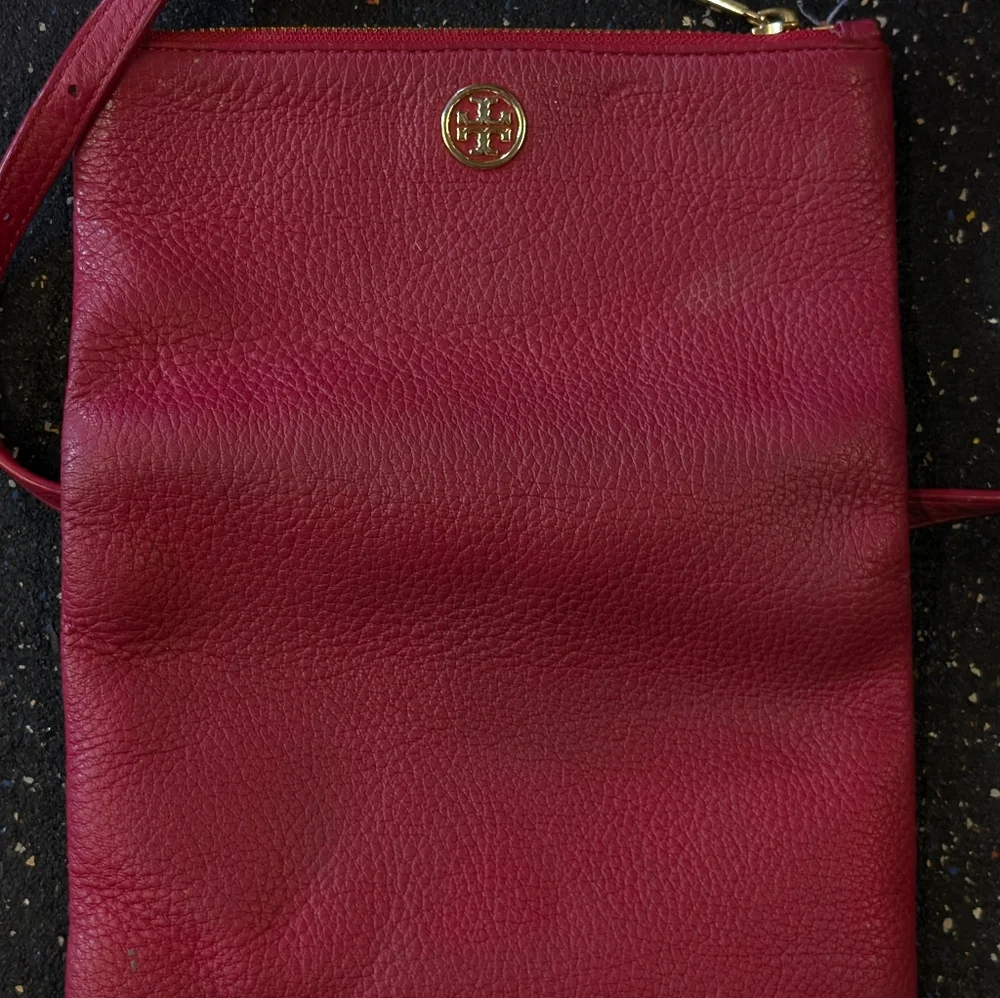 Tory Burch Mini Robinson Fold over Red Pebbled Leather Crossbody